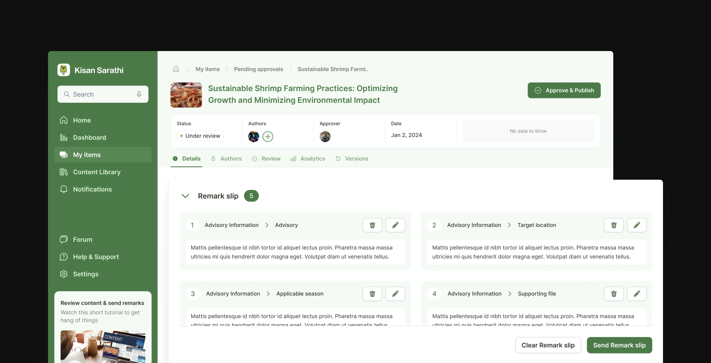 Approver consolidating and leaving remarks